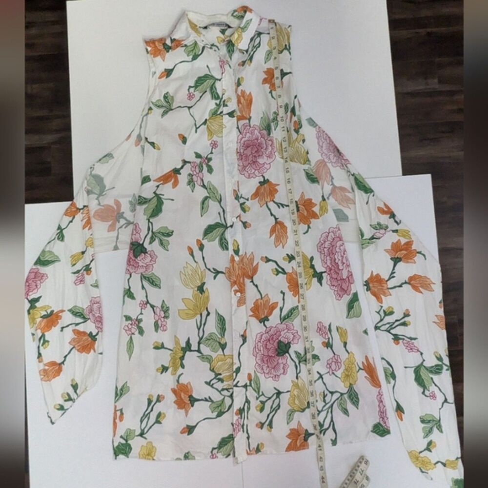 Zara White Floral Shirt Dress Size S/M Sleeveless Front Wrap Tie Cotton Summer - Picture 6 of 12